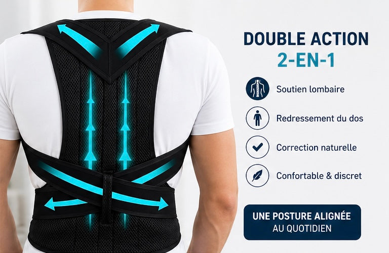 Correcteur de Posture Dorsale 2-en-1 – Soutien Lombaire & Redressement du Dos