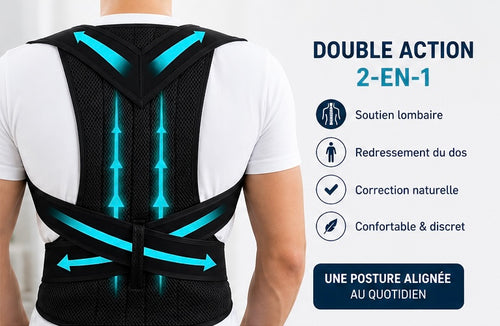 Correcteur de Posture Dorsale 2-en-1 – Soutien Lombaire & Redressement du Dos