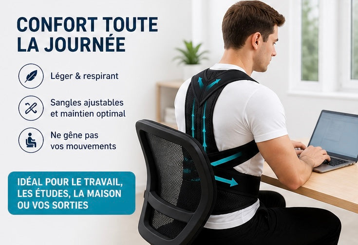 Correcteur de Posture Dorsale 2-en-1 – Soutien Lombaire & Redressement du Dos