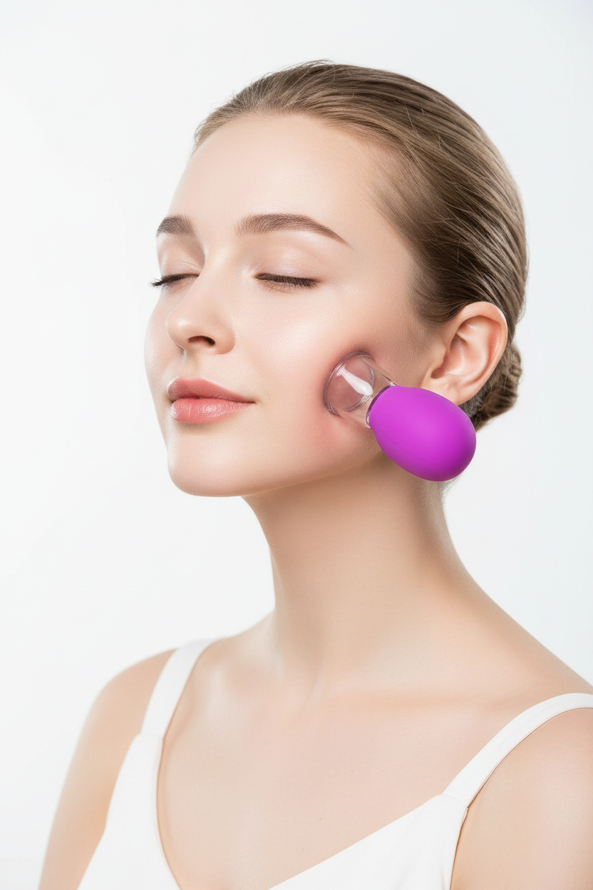 Ventouse de massage facial utilisée sur le visage pour réduire les rides et cernes